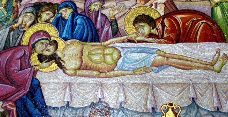 painting of dead Jesus surrounded by mourners