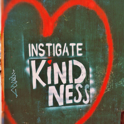 image of the words instigate kindness, inside a heart