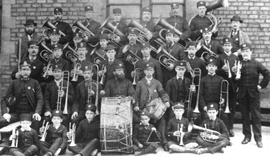 black and white image of a marching band